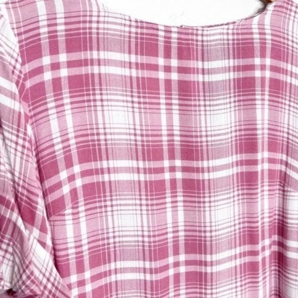Chaps Womens NWT Pink Plaid Ruffle Tiered Sleeve Blouse Top Size Medium‎ NEW